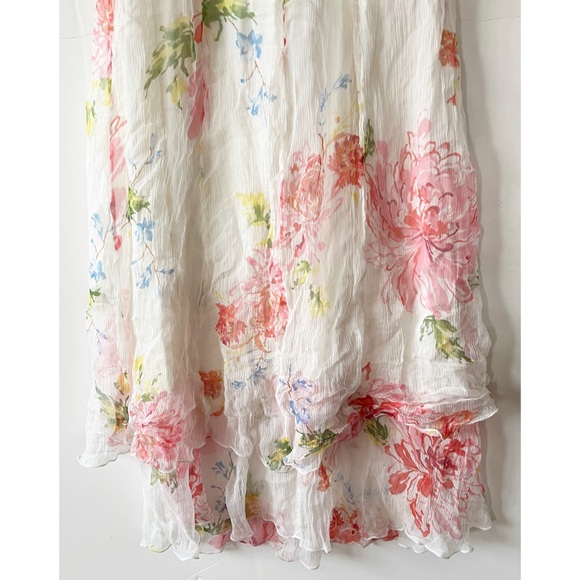 Kenzie White Pink Floral Silk V-Neck Sleeveless Dress 2 - Picture 7 of 10